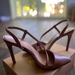 BCBGeneration Nude Patent Leather Style Slingback Stilettos Size 9